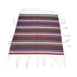Mexican Serape Blanket 58X 59 Multicolor Cotton & Acrylic Fringe Rug Throw READ